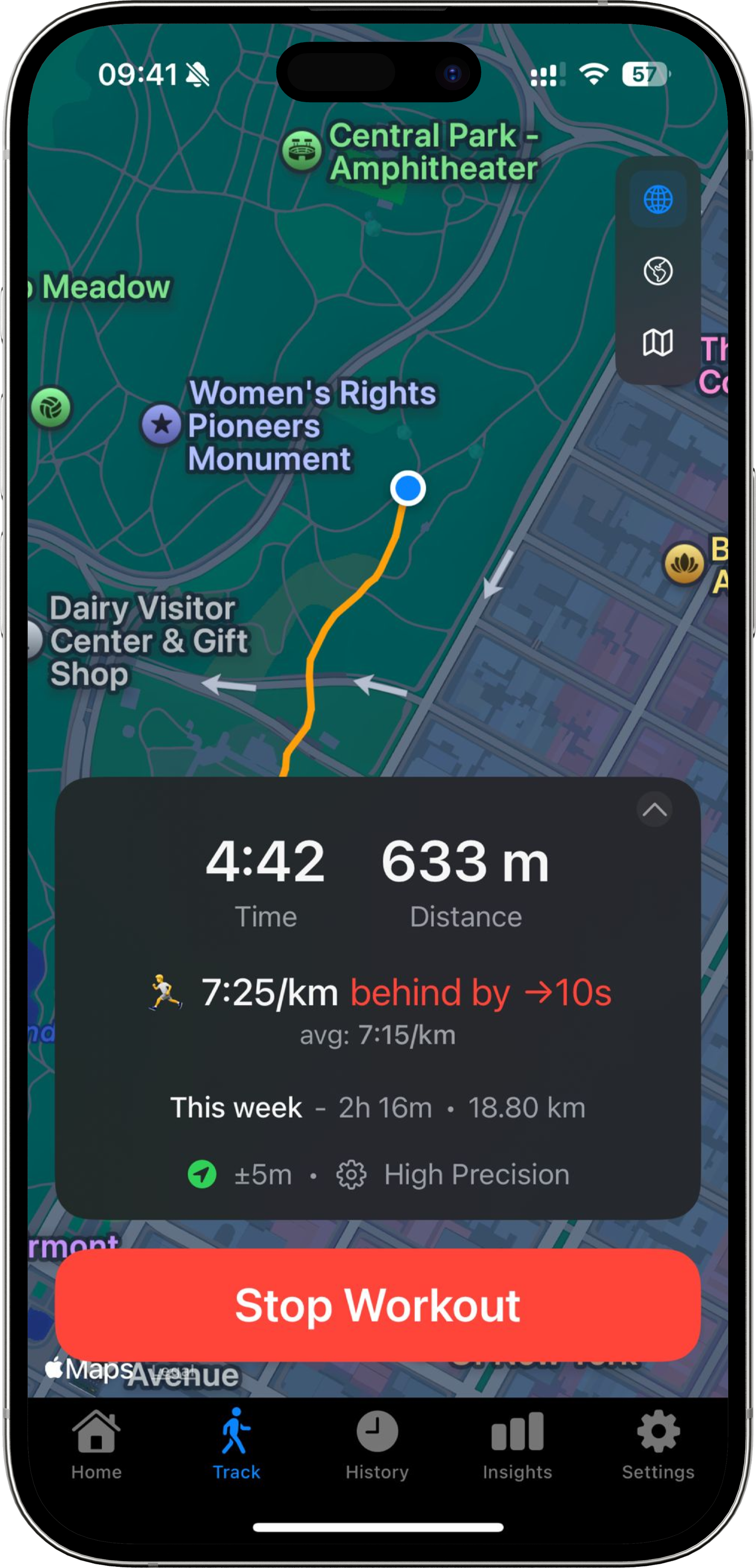 PrivStep customizable workout display with stylized map and stats